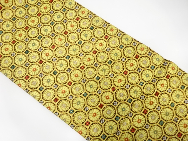 JAPANESE KIMONO / ANTIQUE OBI FOR DANCE / WOVEN FLORAL SHOKKO PATTERN